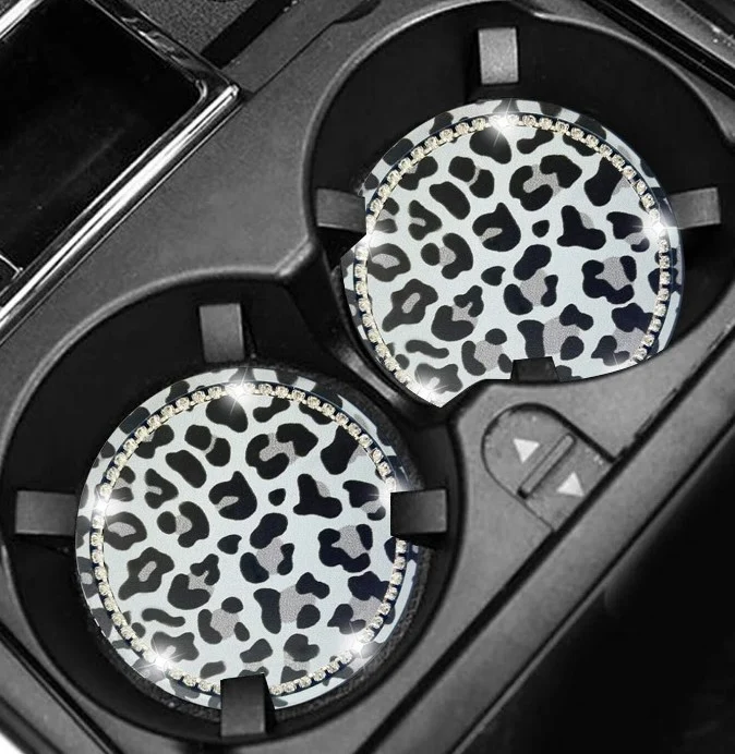 2-Pack Leopard Bling Car Cup Holder Coasters