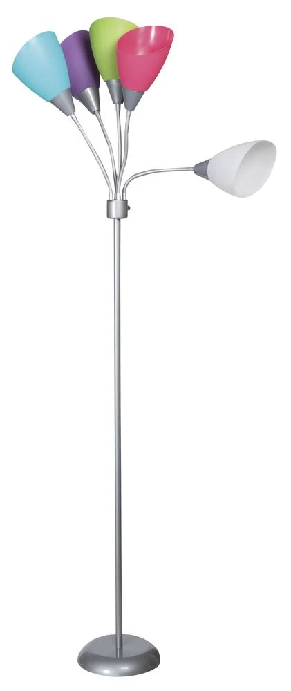 5-Light Silver Floor Lamp with Multi Color Shades - Image 2