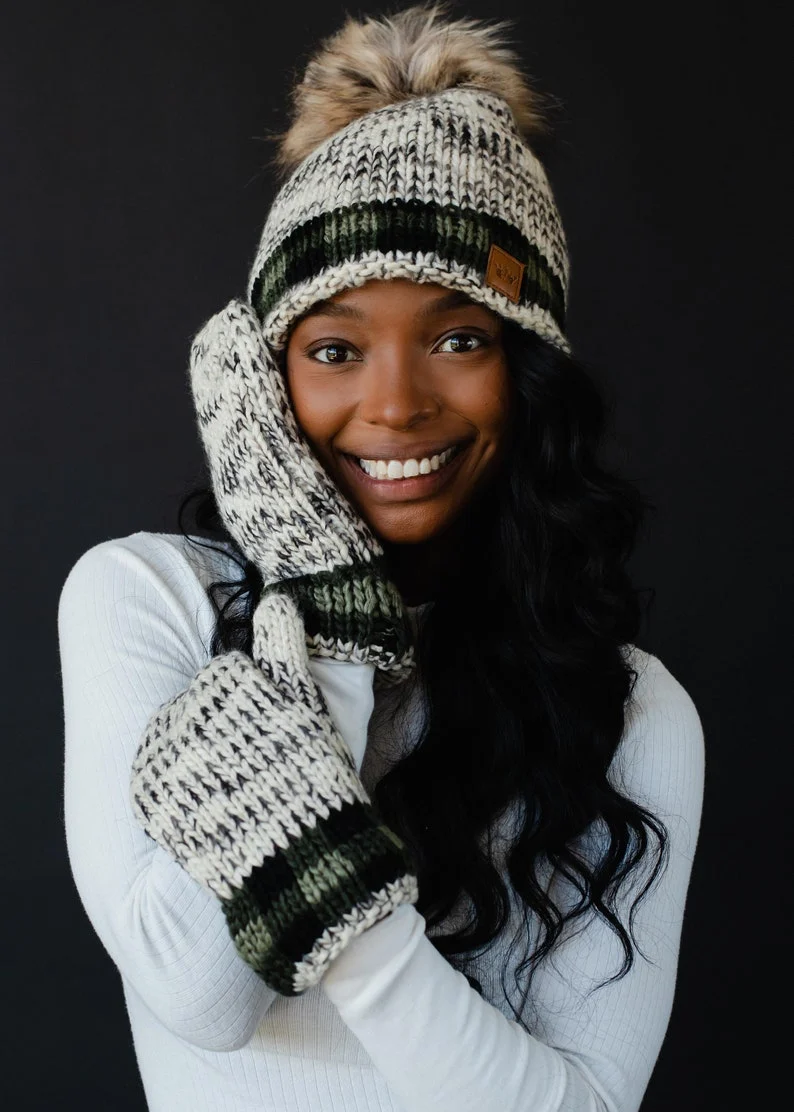Cozy Fleece Lined Beanie with Faux Fur Pom and Plaid Trim - Image 6