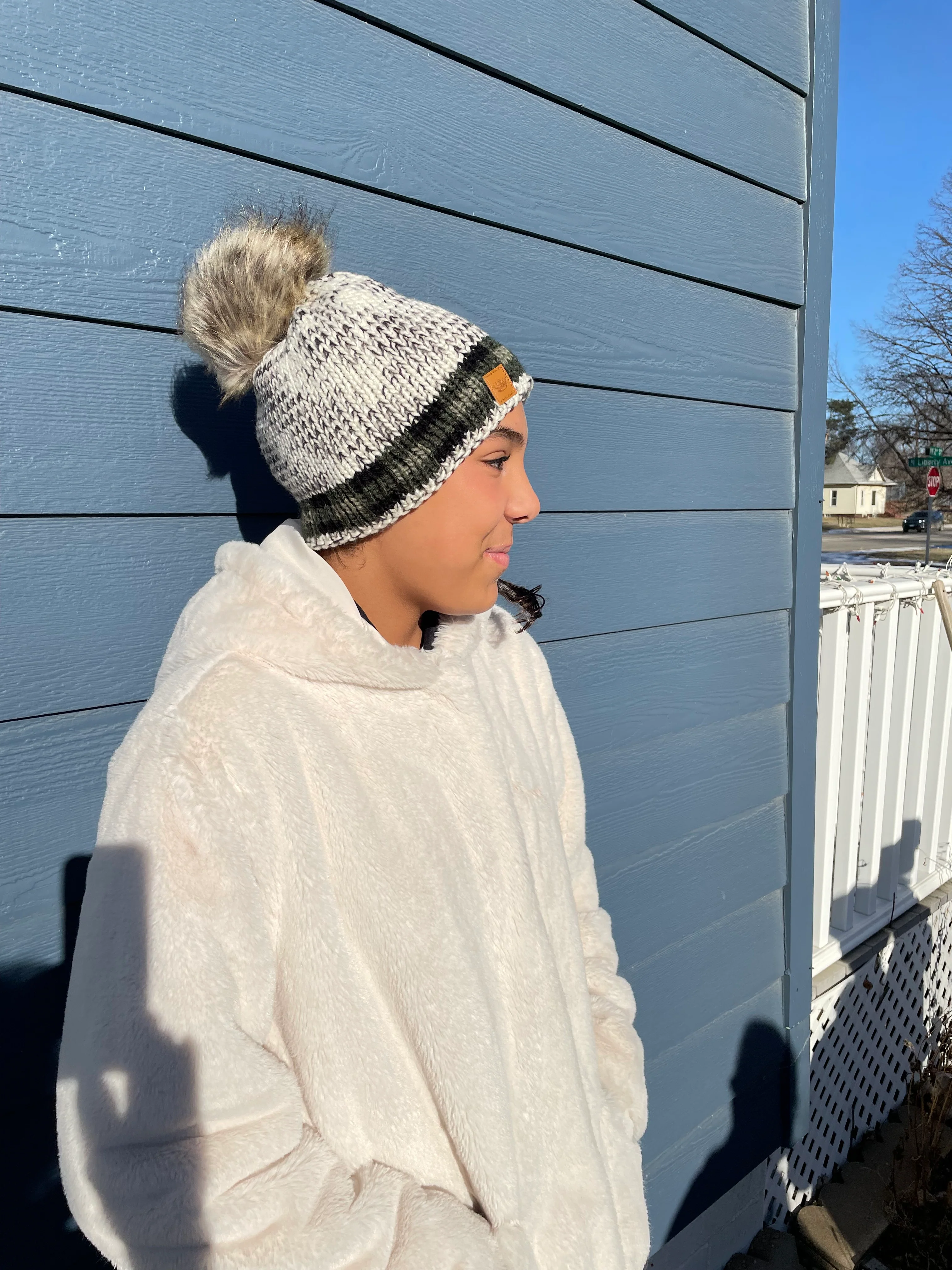 Cozy Fleece Lined Beanie with Faux Fur Pom and Plaid Trim - Image 8