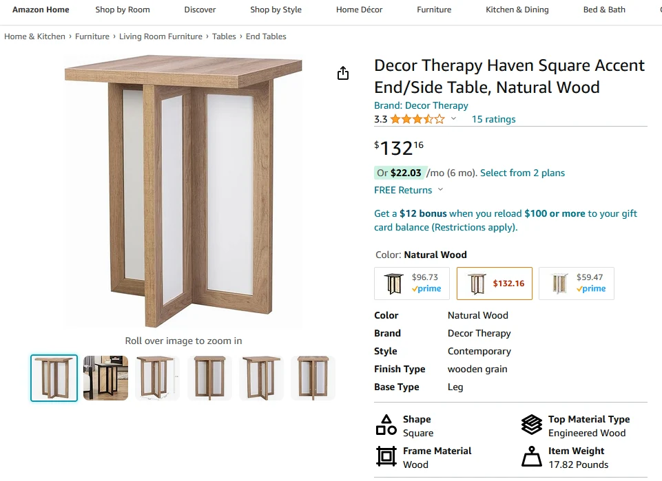 Decor Therapy Haven Square Natural Wood Accent End Table - Image 4