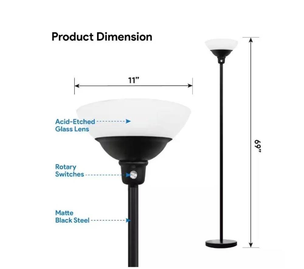Euri Lighting 69" Black Torchiere Lamp - Image 3