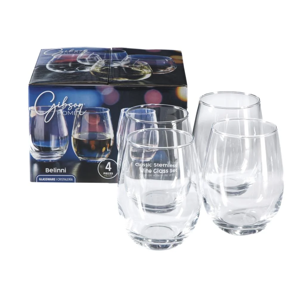 Gibson Home Belinni 4 Piece 18oz Classic Stemless Wine Glass Set