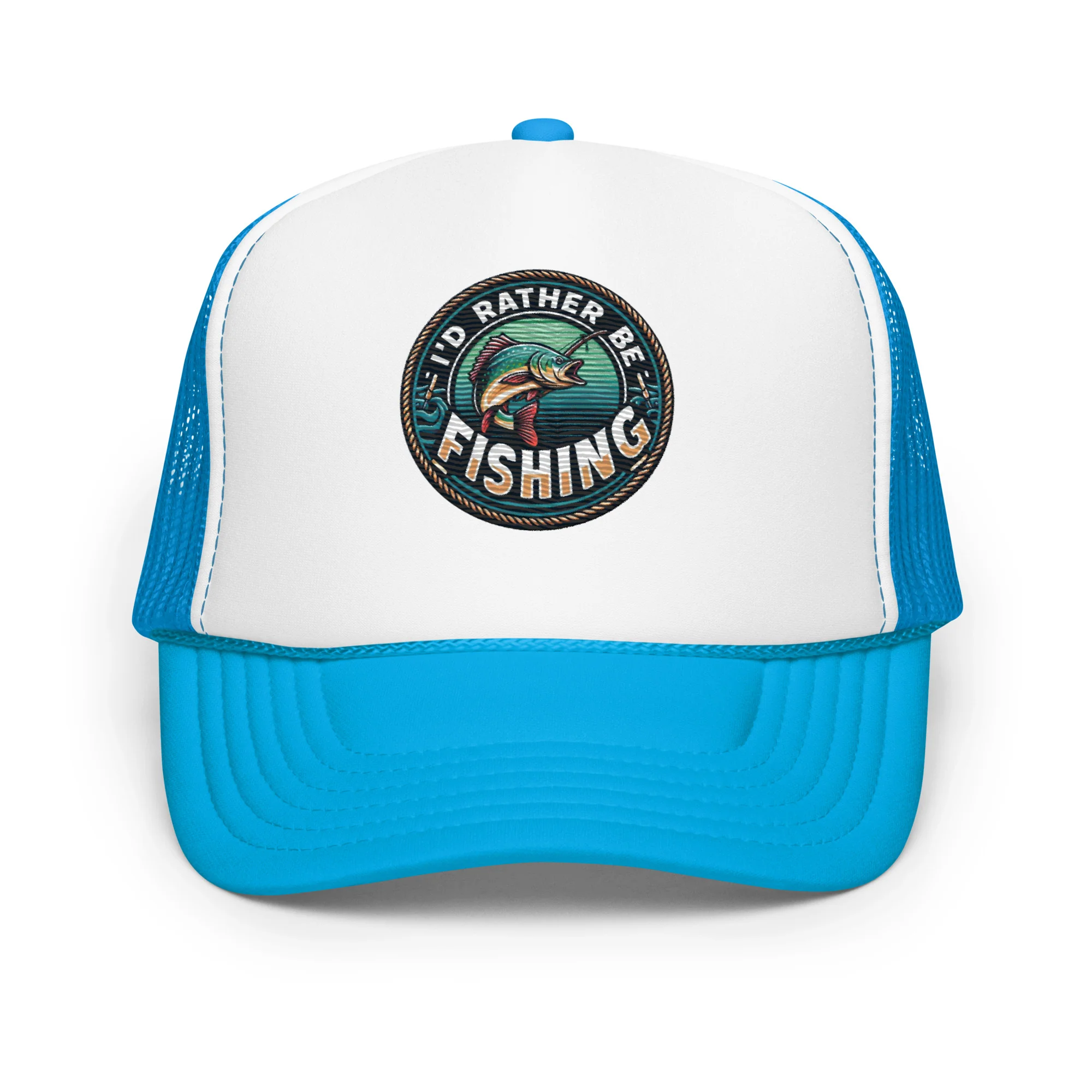 I'd Rather Be Fishing Embroidered Patch Otto Foam Trucker Hat - Image 11