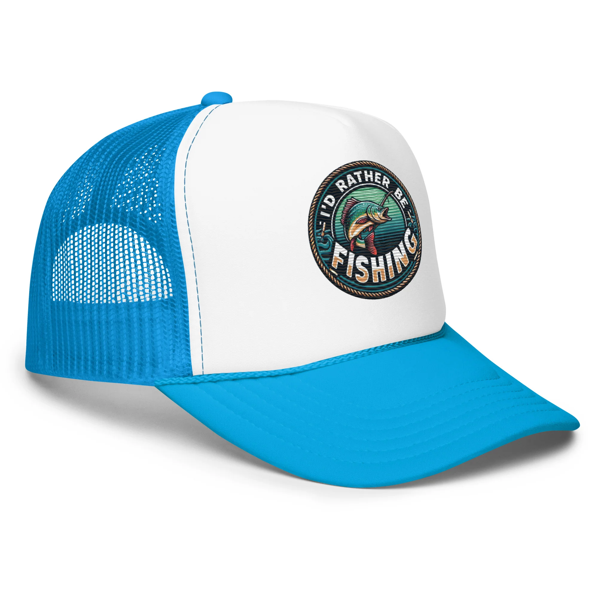 I'd Rather Be Fishing Embroidered Patch Otto Foam Trucker Hat - Image 13