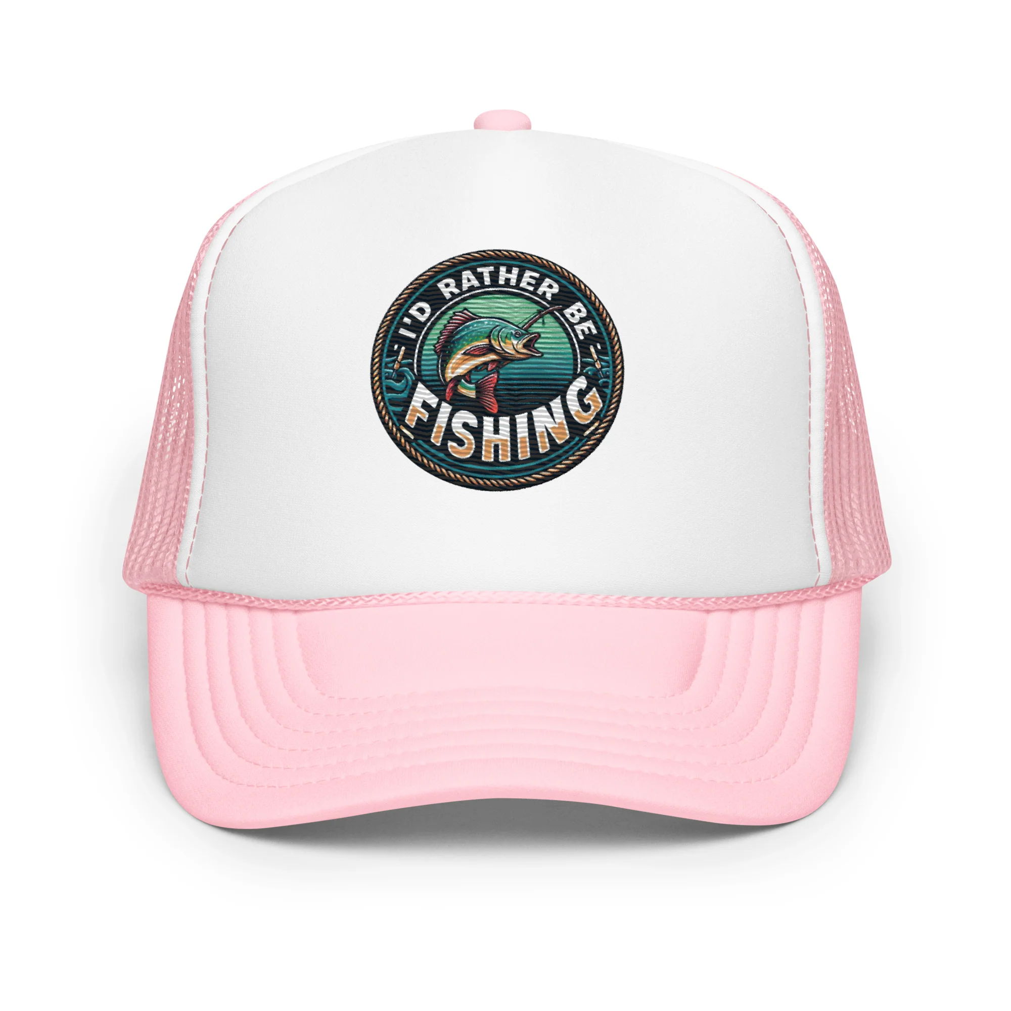 I'd Rather Be Fishing Embroidered Patch Otto Foam Trucker Hat - Image 14