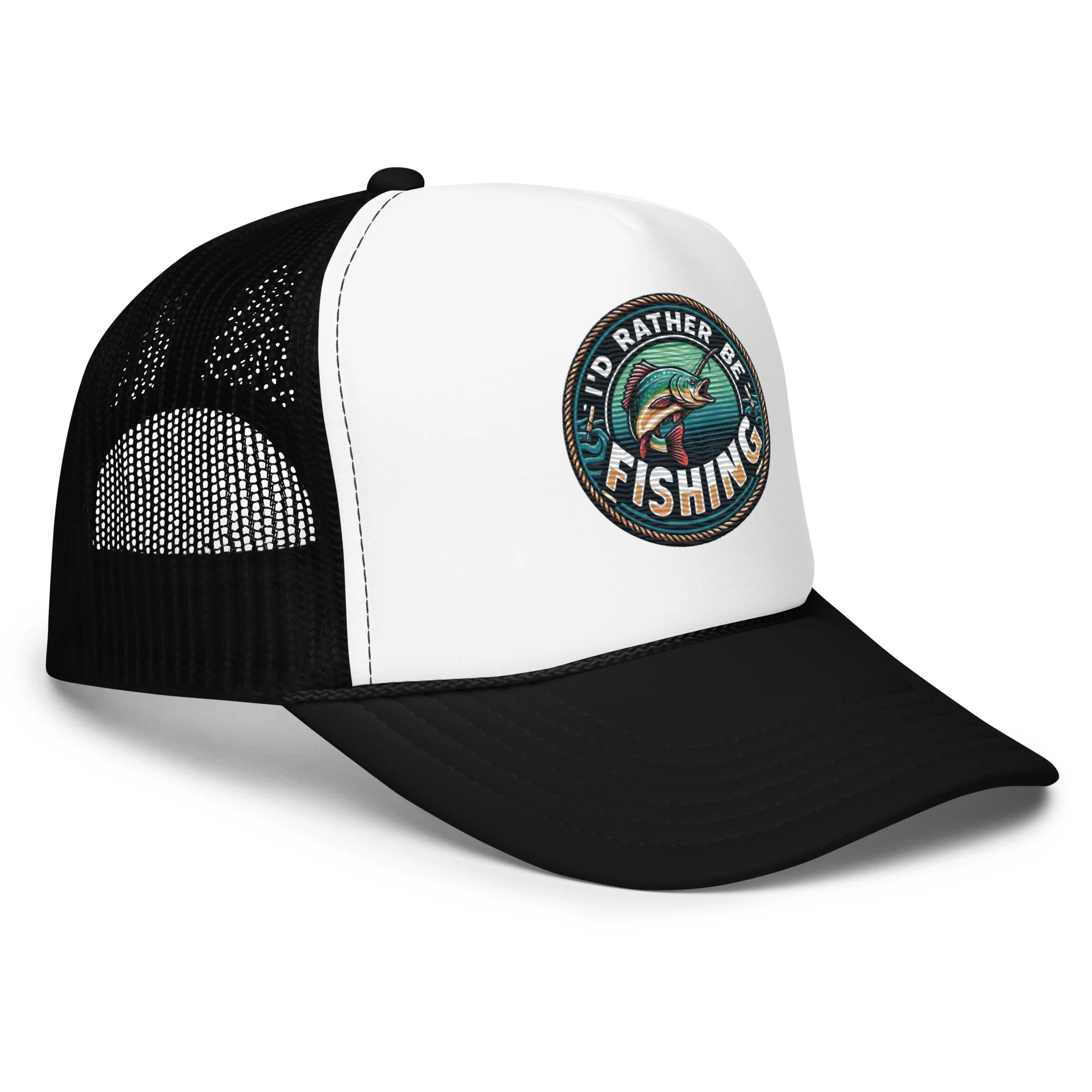 I'd Rather Be Fishing Embroidered Patch Otto Foam Trucker Hat - Image 18