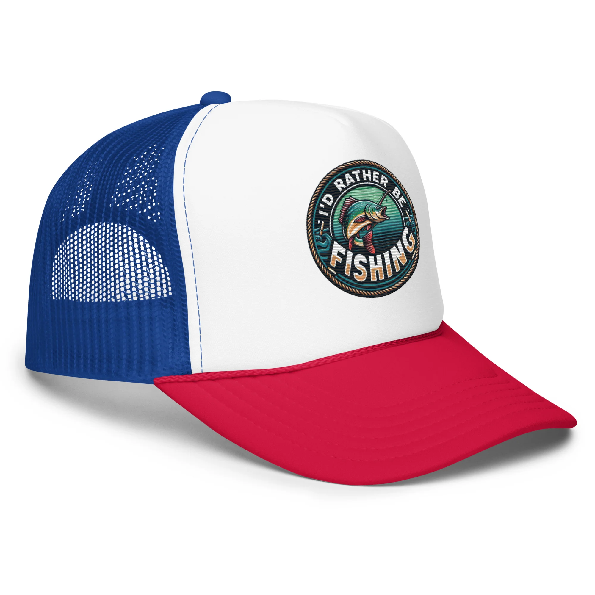 I'd Rather Be Fishing Embroidered Patch Otto Foam Trucker Hat - Image 21