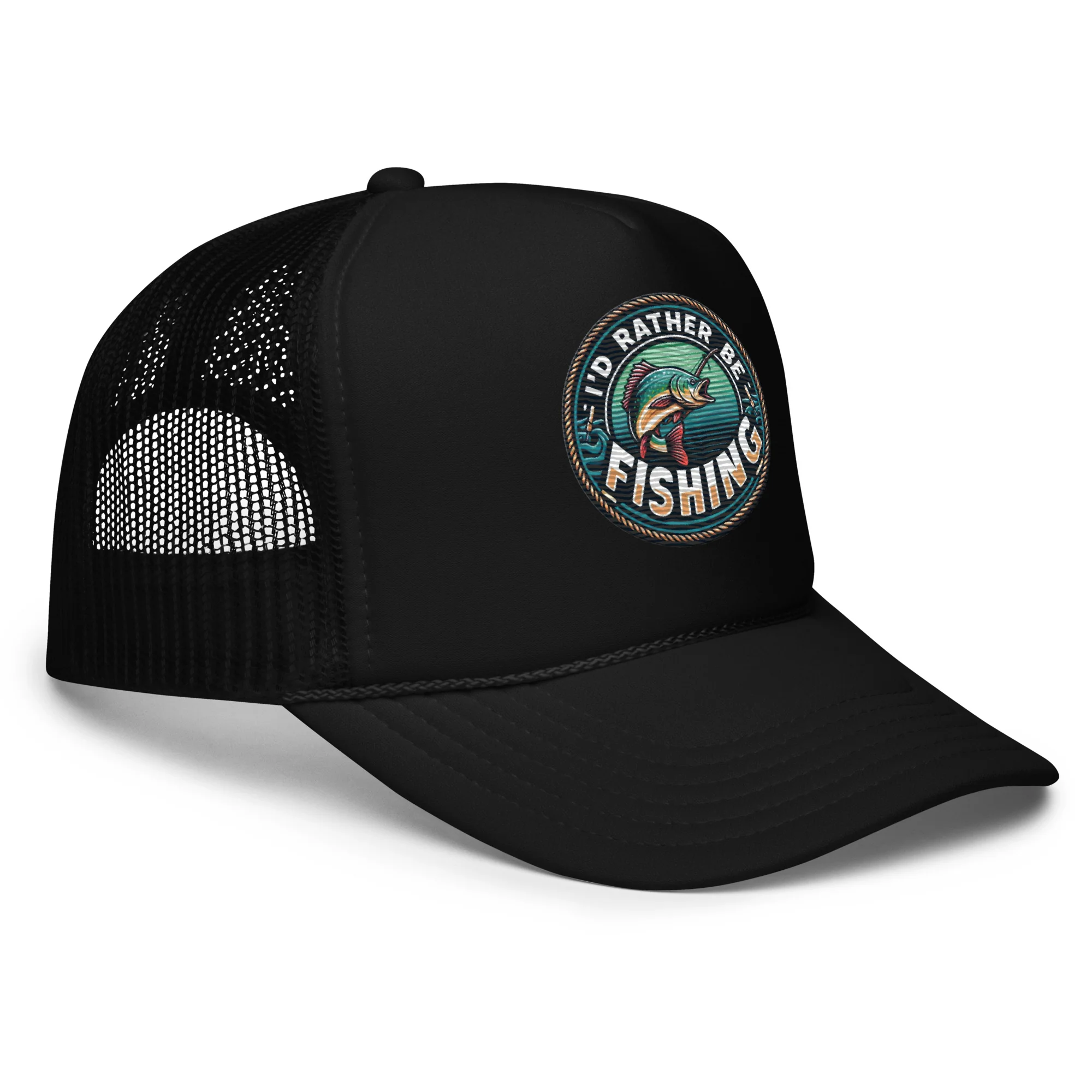 I'd Rather Be Fishing Embroidered Patch Otto Foam Trucker Hat - Image 4