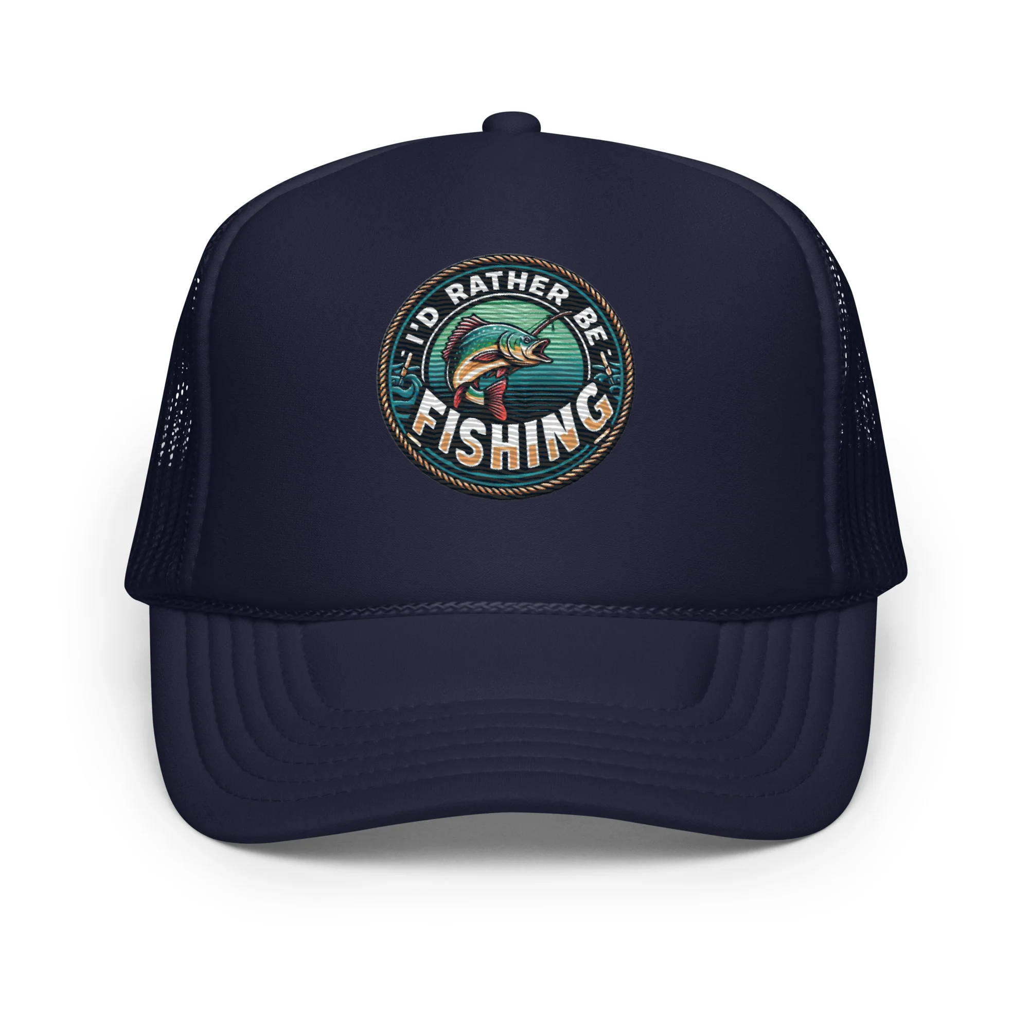 I'd Rather Be Fishing Embroidered Patch Otto Foam Trucker Hat - Image 5