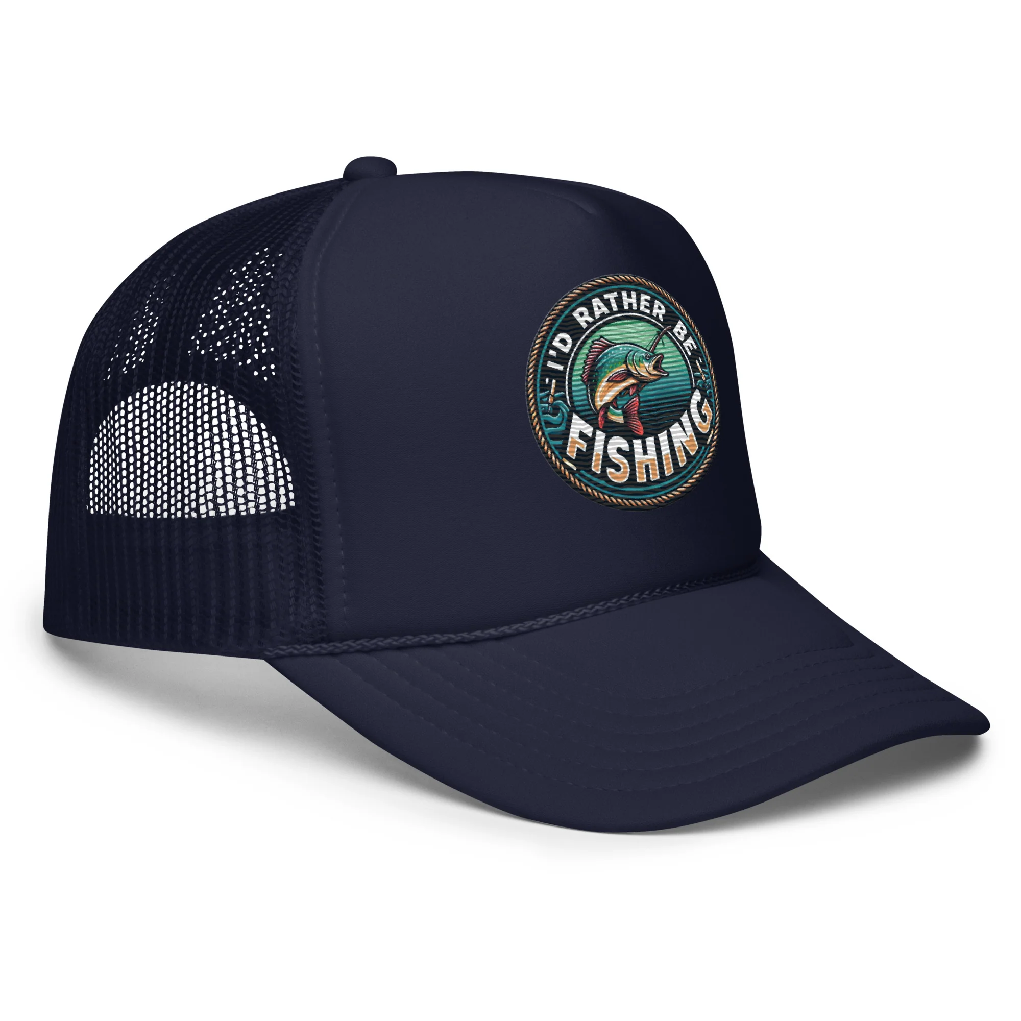 I'd Rather Be Fishing Embroidered Patch Otto Foam Trucker Hat - Image 7