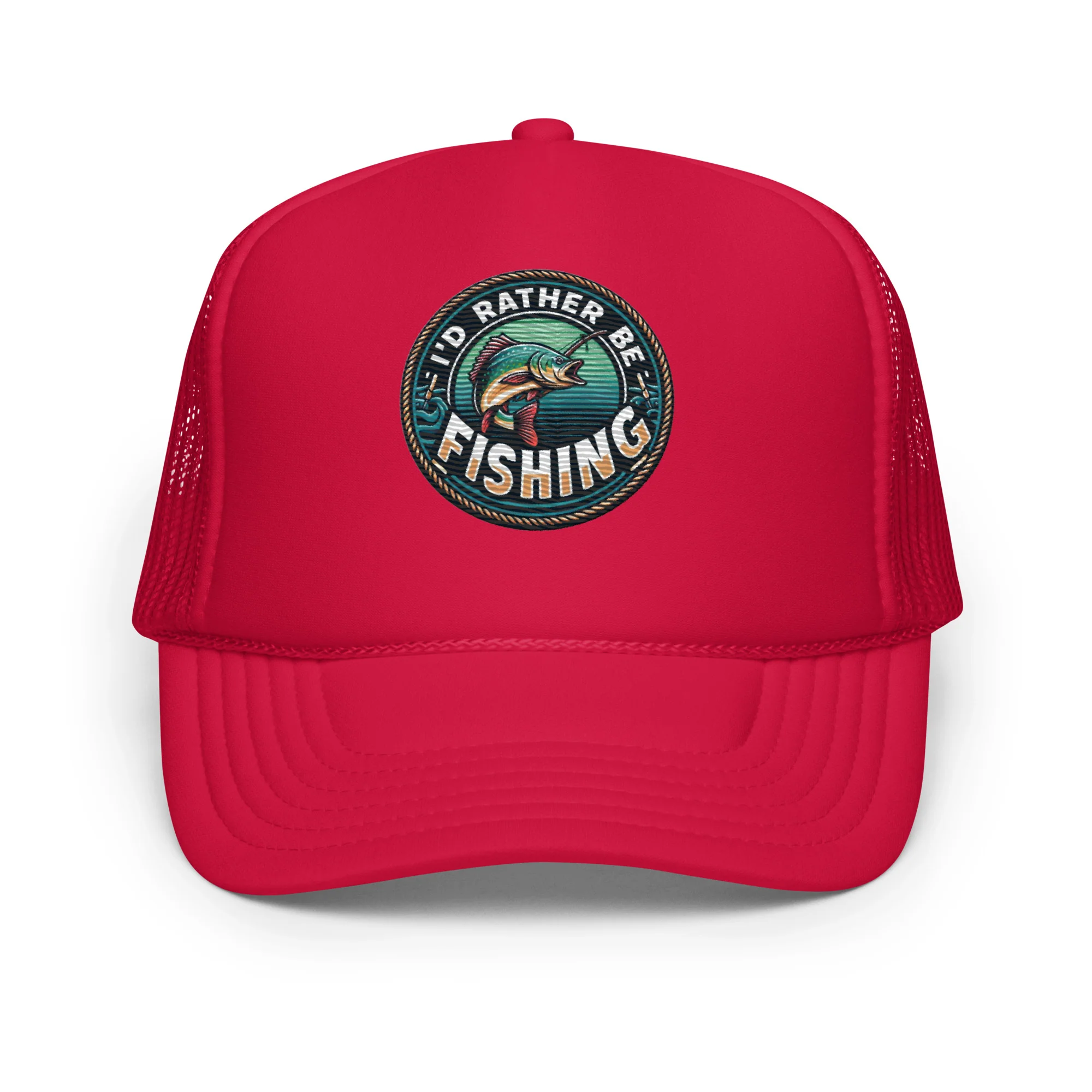 I'd Rather Be Fishing Embroidered Patch Otto Foam Trucker Hat - Image 8