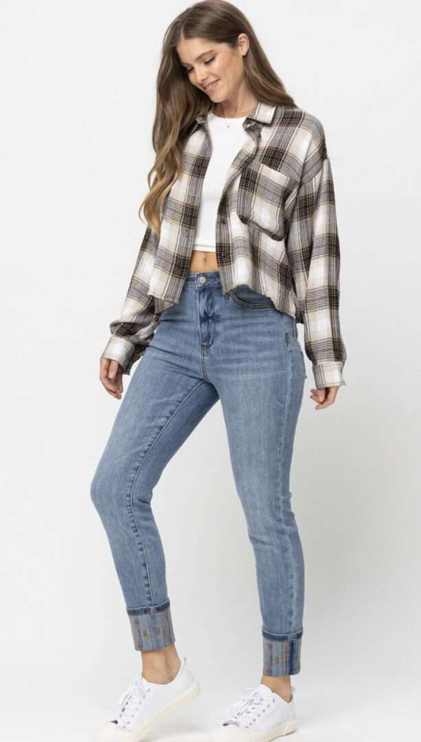 Judy Blue High Waist South Western Print Cuffed Relaxed Fit Jeans 88523 - Image 3