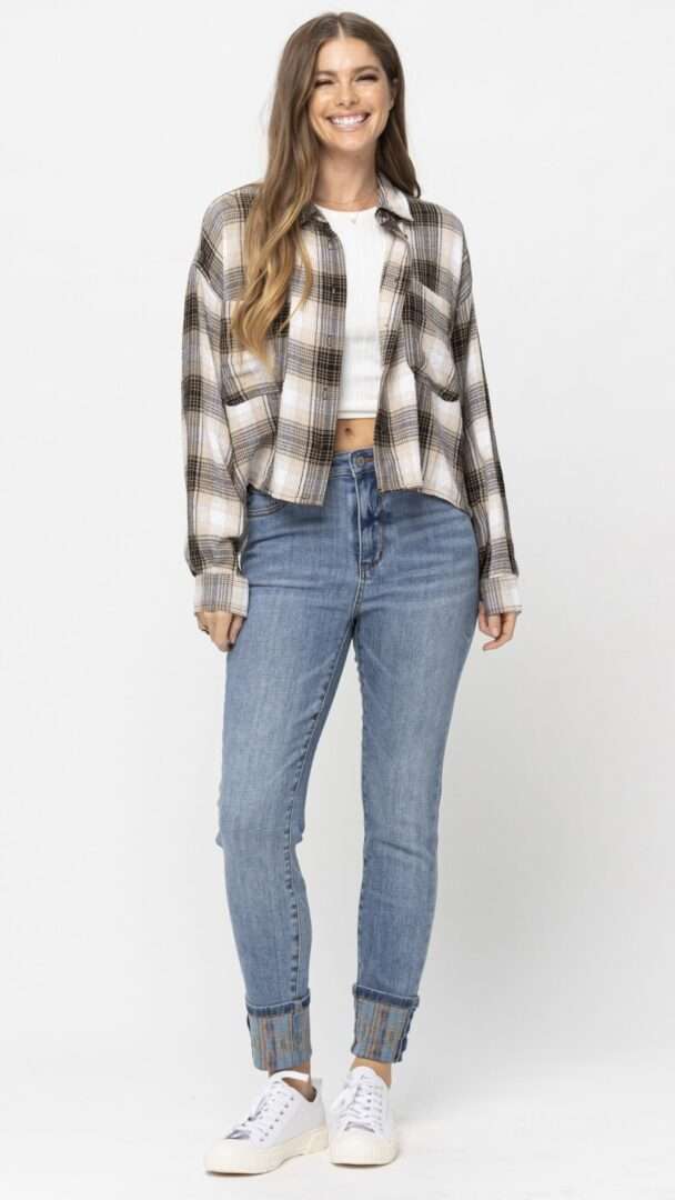 Judy Blue High Waist South Western Print Cuffed Relaxed Fit Jeans 88523 - Image 4