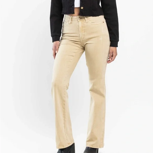 Judy Blue Mid-Rise Garment Dyed Khaki Slim Bootcut Jeans 88504 - Image 4