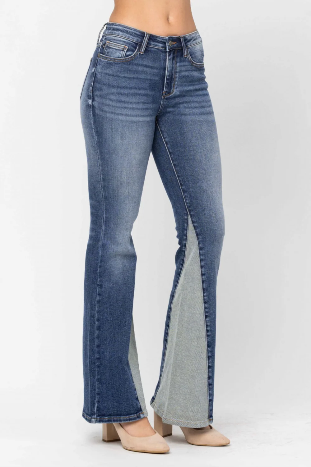 Judy Blue Midrise Inseam Panel Flare Jeans 88524 - Image 4