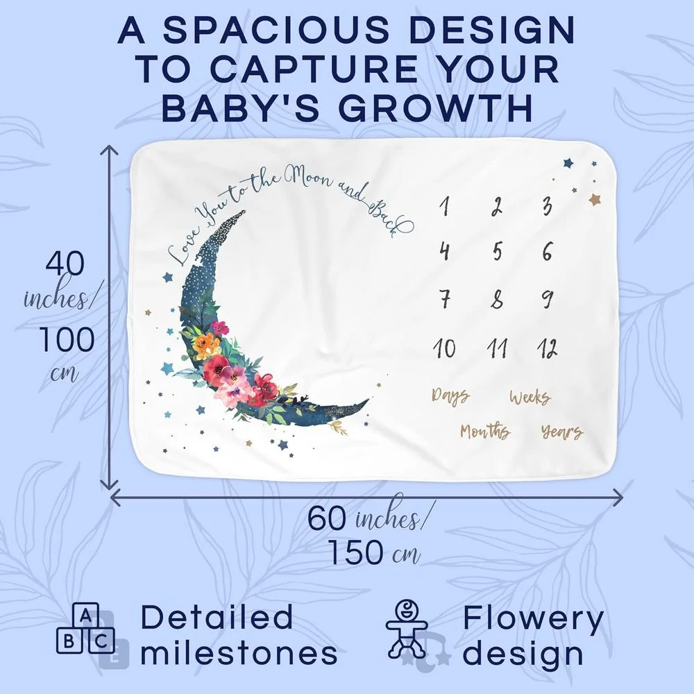Luka&Lily Monthly Milestone Floral Moon Blanket - Image 3