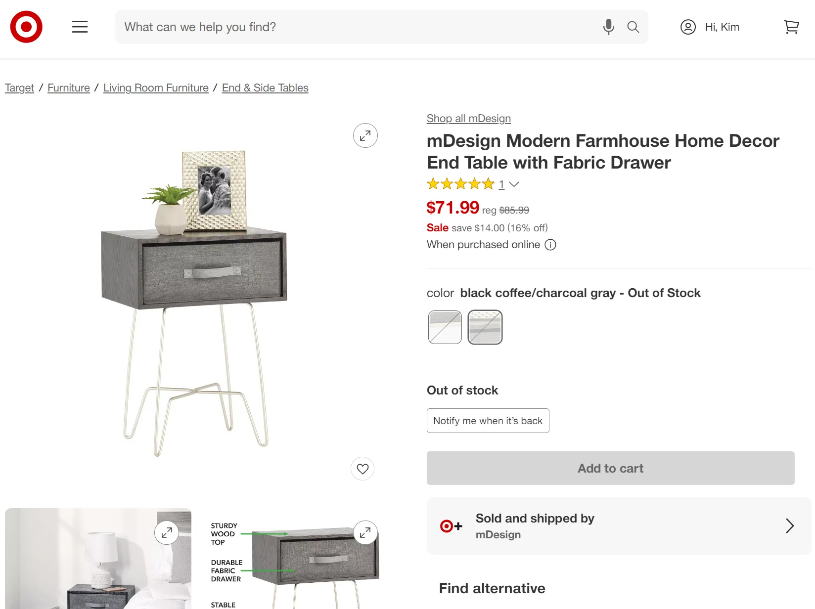 mDesign Modern Industrial Side Table - Image 4