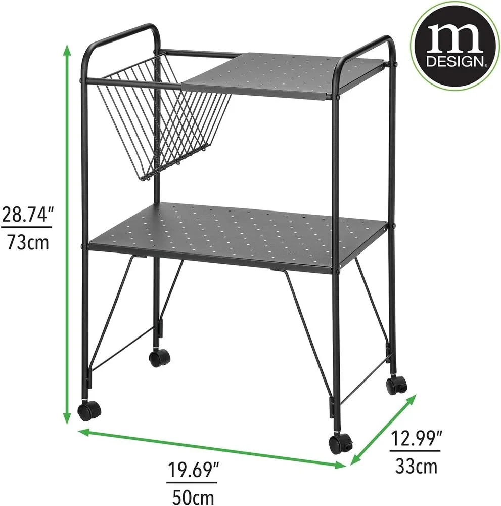 mDesign Steel 2-Tier Rolling Utility Cart with Wire Storage Basket - Matte Black - Image 2