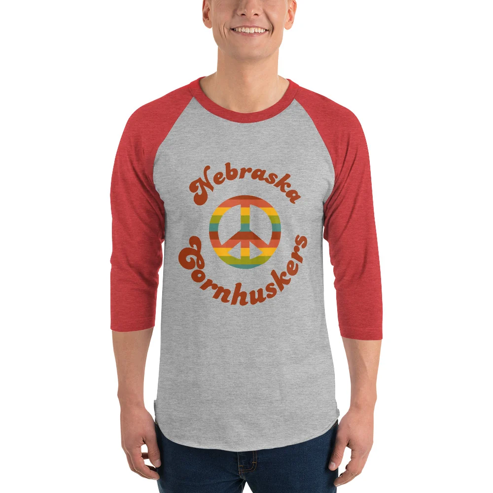 Nebraska Cornhuskers Retro Peace Sign 3/4 Sleeve Raglan Shirt - Image 4