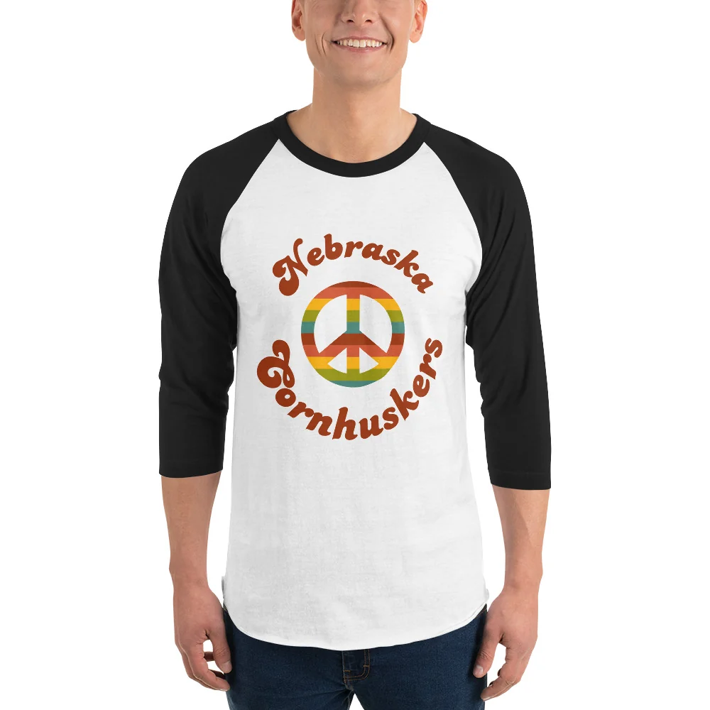 Nebraska Cornhuskers Retro Peace Sign 3/4 Sleeve Raglan Shirt - Image 6