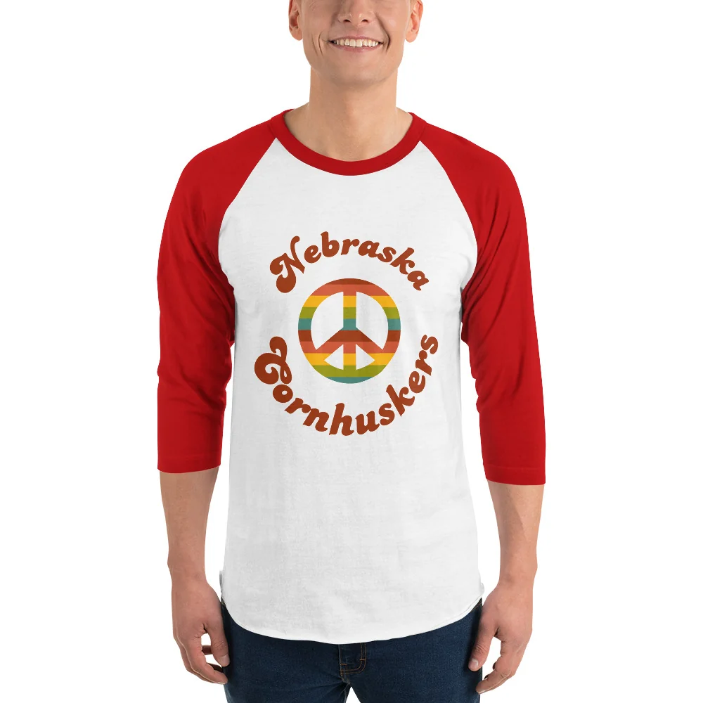 Nebraska Cornhuskers Retro Peace Sign 3/4 Sleeve Raglan Shirt - Image 7