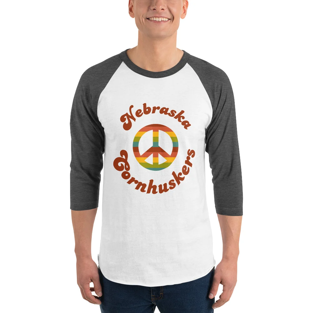 Nebraska Cornhuskers Retro Peace Sign 3/4 Sleeve Raglan Shirt - Image 8