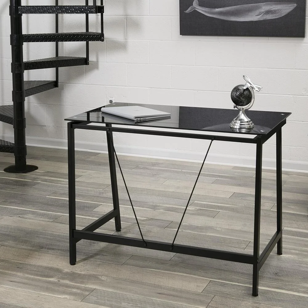 OneSpace Contemporary Black Glass Writing Desk - Image 4