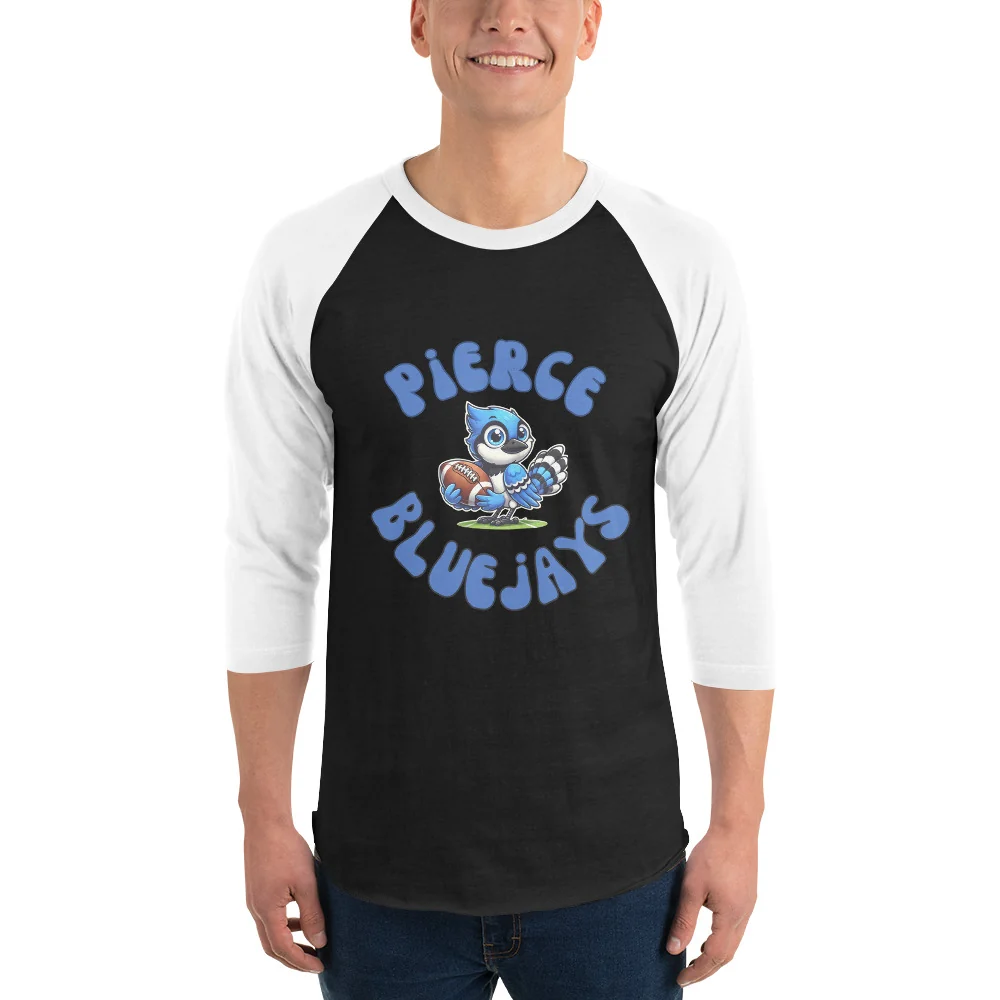 Pierce Bluejays Retro Football 3/4 Sleeve Raglan Shirt - Image 2