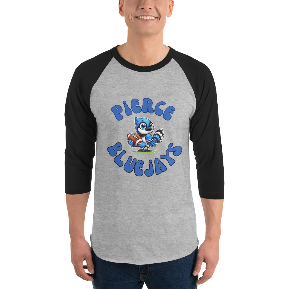 Pierce Bluejays Retro Football 3/4 Sleeve Raglan Shirt - Image 3