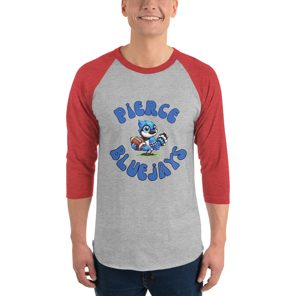 Pierce Bluejays Retro Football 3/4 Sleeve Raglan Shirt - Image 4
