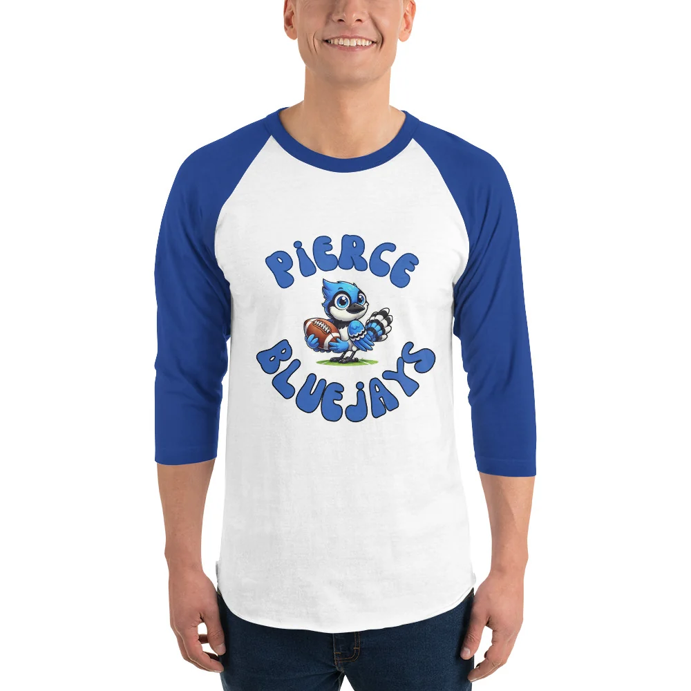 Pierce Bluejays Retro Football 3/4 Sleeve Raglan Shirt - Image 7