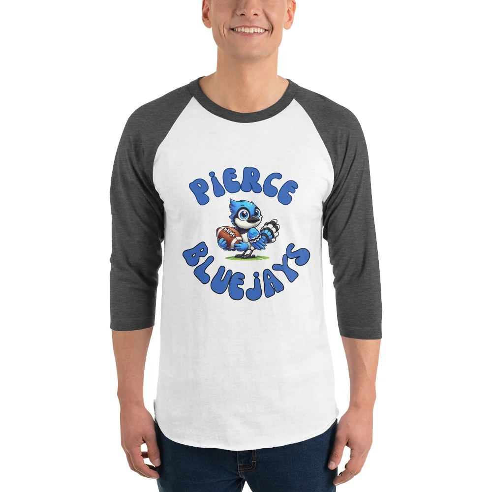 Pierce Bluejays Retro Football 3/4 Sleeve Raglan Shirt - Image 9